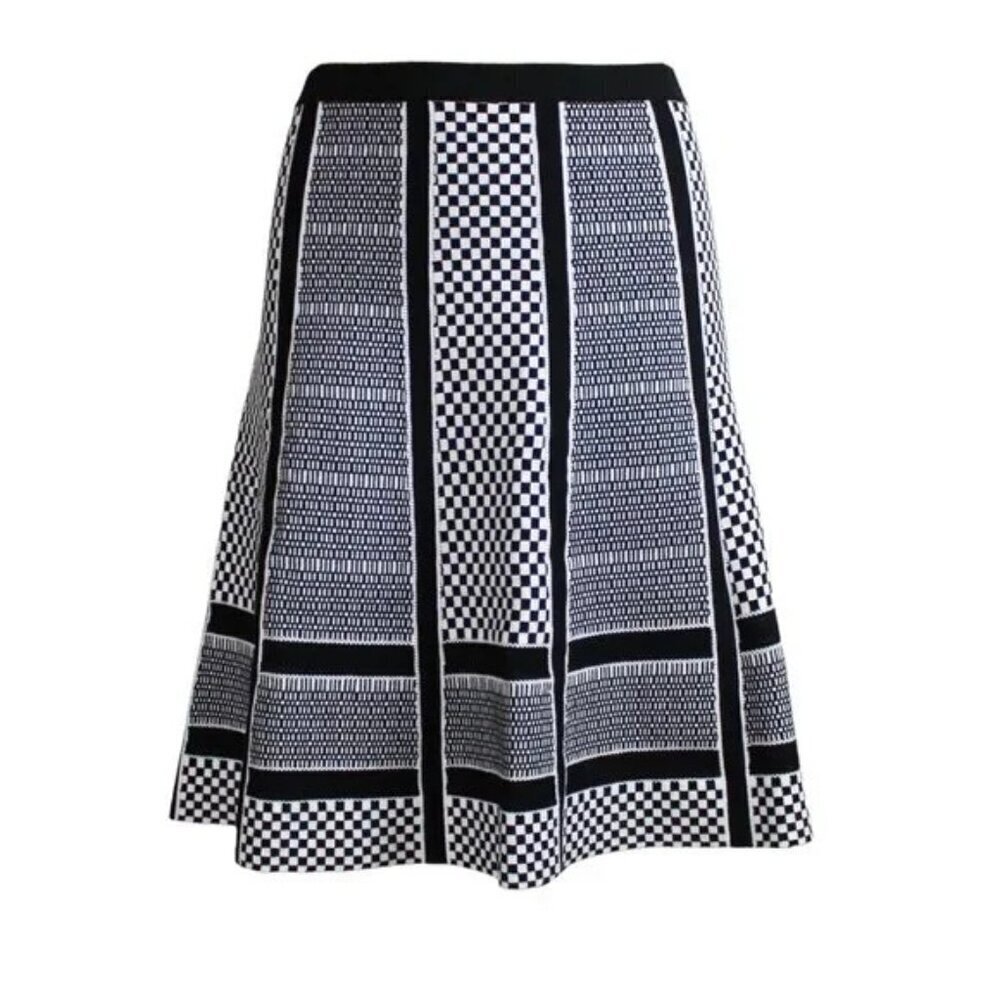 Spense Black & White Checker Print A-Line Knee Length Skirt S